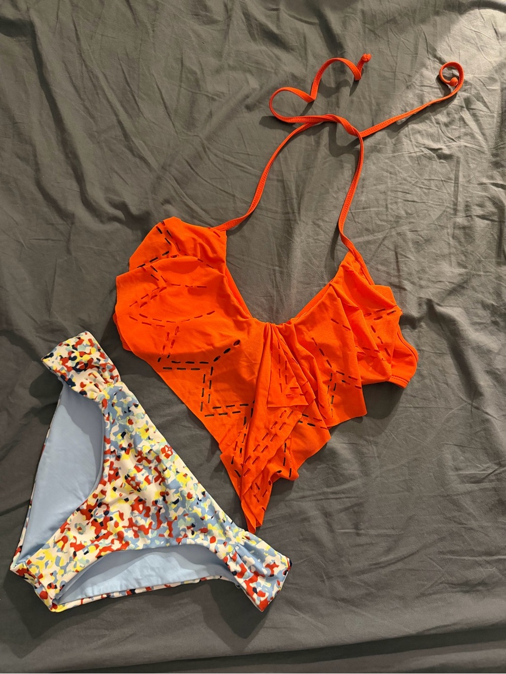 l*space Bright Orange Swim Top with Multicolor Bottom